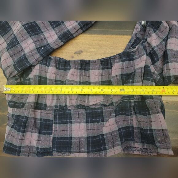 Wild Fable Long Sleeve Crop Top Square Neck Plaid Purple Cotton Size XXL - Picture 6 of 8